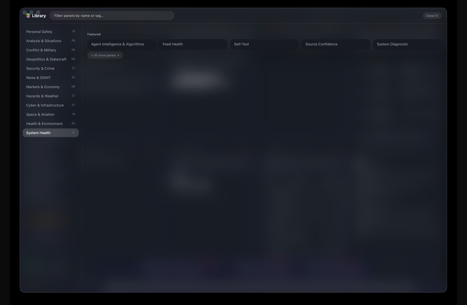 Installed Crystal Ball System Health Library showing agent intelligence, feed health, self-test, source confidence, and diagnostics
